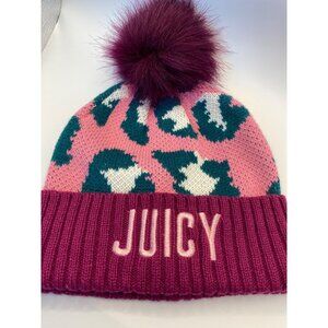 Juicy Couture Pink Leopard Print Pom-Pom Knit Beanie Hat